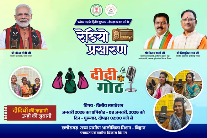 वित्तीय समावेशन पर आधारित ‘दीदी के गोठ’ का छठवां एपिसोड 08 जनवरी को होगा प्रसारित