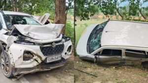 दो कार में जबरदस्त भिड़ंत, वाहनों के उड़े परखच्चे, 1 की मौके पर मौत, 4 गंभीर रूप से घायल