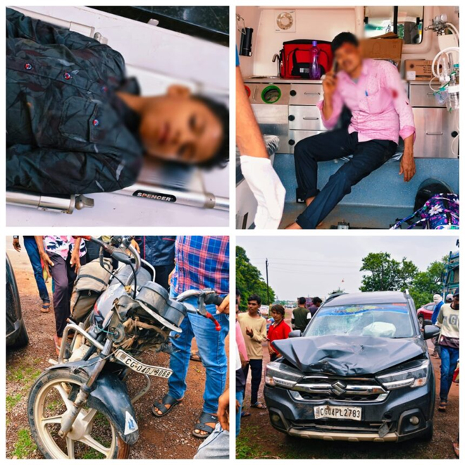 कार-बाइक की जोरदार भिड़ंत, महिला और बच्चे समेत चार घायल; बच्चे की हालत गंभीर