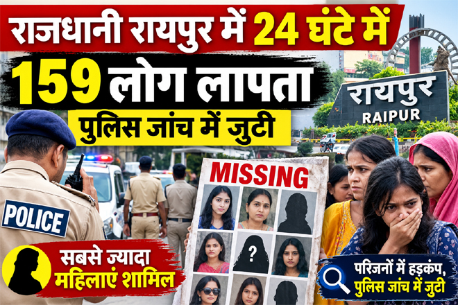 राजधानी रायपुर मे 24 घंटे में 159 लोग लापता, पुलिस जांच में जुटी, सबसे ज्यादा महिलाएं शामिल