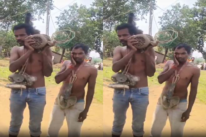 पम्प चोरों को मिली अनोखी सजा :  1000 रुपये में बेचते थे चोरी का पंप, ग्रामीणों ने पकड़कर पहनाई जूतों की माला