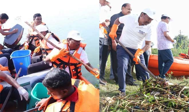 सेवा मेरा योगदान : वन मंत्री केदार कश्यप ने बीजापुर के महादेव तालाब में श्रमदान कर दिया स्वच्छता का संदेश
